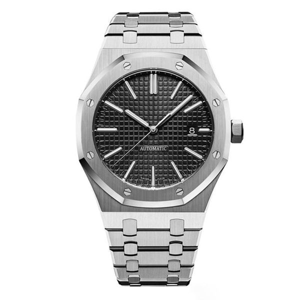 

mens watch 42mm automatic mechanical movement mens watches classic style full stainless steel strap mens wristwatches, Slivery;brown