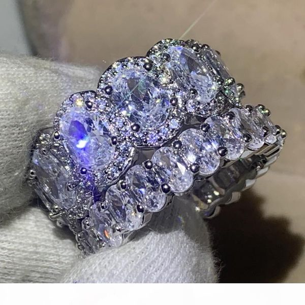 

size5-10 sparkling luxury jewelry 925 sterling silver oval cut white z cz diamond promise party women wedding band ring for lovers, Slivery;golden