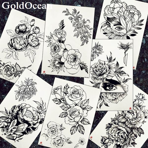 Acheter Femmes Mode Tatouages Temporaire Bracelet Noir Fleur Bras Art Tatouage Faux Oeil Fille Taille Flora Imperméable Tatouages Croquis