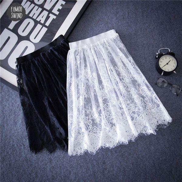 

summer autumn women skirt skirts chic floral lace solid casual mesh tulle lace hollow out short black white skirt