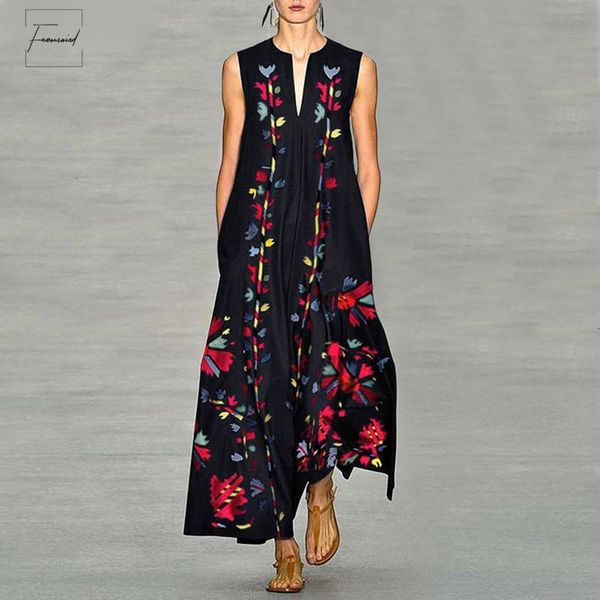 

bohemian printed платье цветочные 2019 summer sexy рукавов v шеи женщины партии длинная рубашка платье femme повседневный vestidos плюс разм, Black;gray