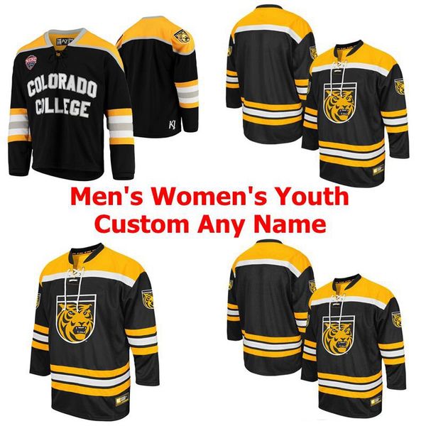 

ncaa colorado college tigers jerseys mens white black yellow jersey womens youth kids stitched custom any name number ice hockey jerseys