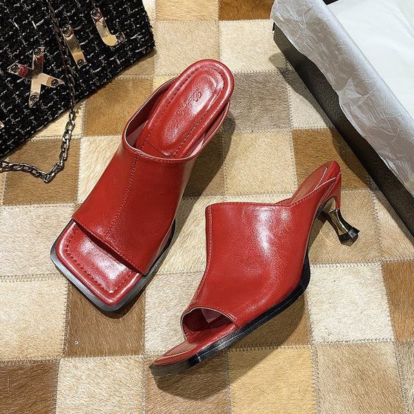 

обувь квадратный toe дамский тапочки тонкие каблуки slipers женщины heeled мулы med слайды 2020 summer high rubber рим, Black
