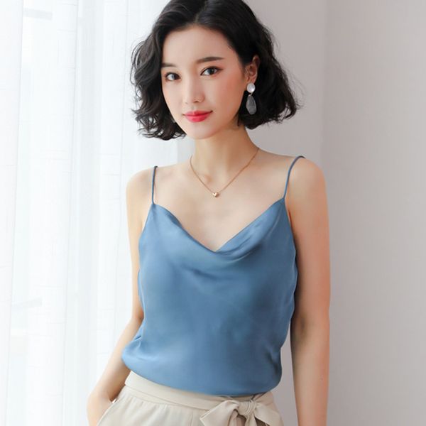 

женские топы тис шелковый сплошной цвет camis 2019 летняя одежда нижняя рубашка женская майка с v-образным вырезом новая мода s  l xl xxl б, White