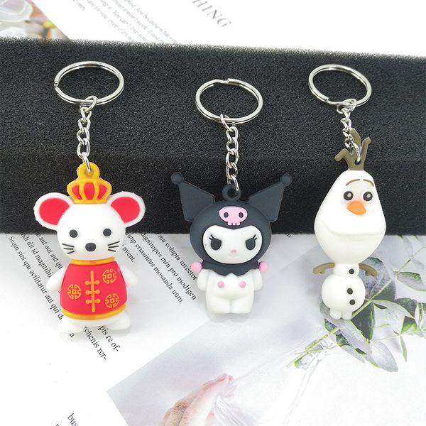 

cute cartoon animal keychain pvc mouse clown snowman keychains for men women key chain car key ring bag wallet pendant jewelry, Silver