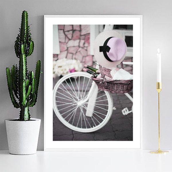 

canvas posters home decoration salon pink bicycle still life wall art pictures modular painting hd printed framed for bedroom