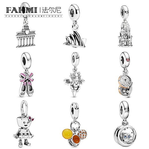 

fahmi 100% 925 sterling silver sydney opera house dangle bella bot punk band charm punk ballerina shoes charm diy bracelet pendant, Black