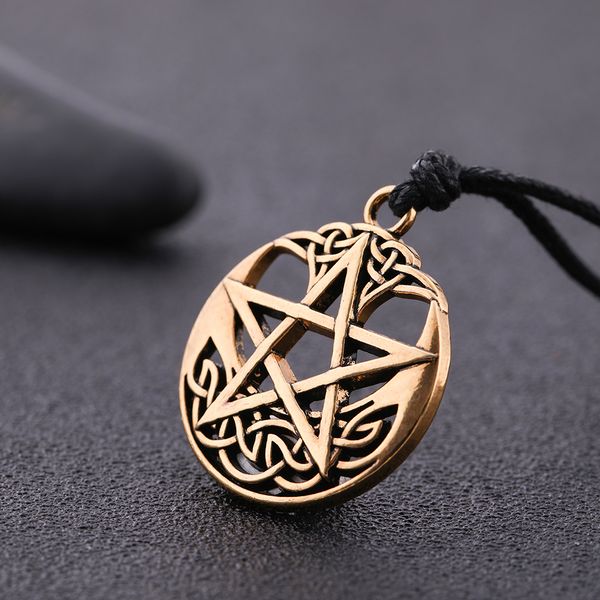 

eueavan 15pcs hollow pentacle irish knot pendant necklace religious pentagram wicca round shape jewelry antique silver/gold