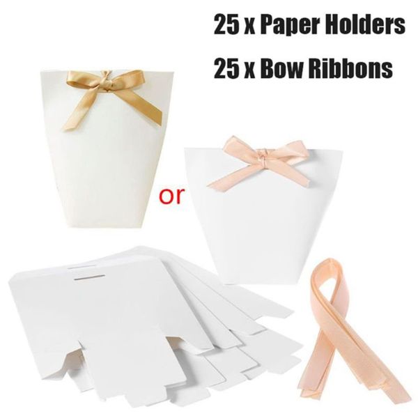 

25pcs white with bow ribbon paper candy cake gift bag wedding favor party decor