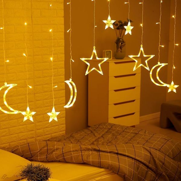 

3.5m 220v led moon star lamp christmas garland string lights fairy curtain light outdoor for holiday wedding party decoration y200603
