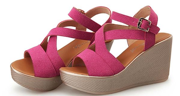 

2019 women's sandals in summer with new style slope heel thick bottom waterproof table @72, Black