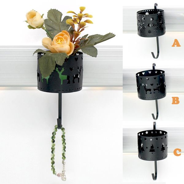 

hollow wrought iron art decorative hookhome room wall shelf creative flower basket candlestick dual-use flower basket storage
