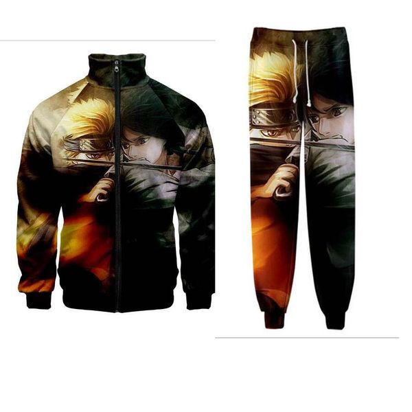 

новая мужская мода / женщин аниме наруто забавные 3d печати casual zipper толстовки куртки брюки + sk09, Black