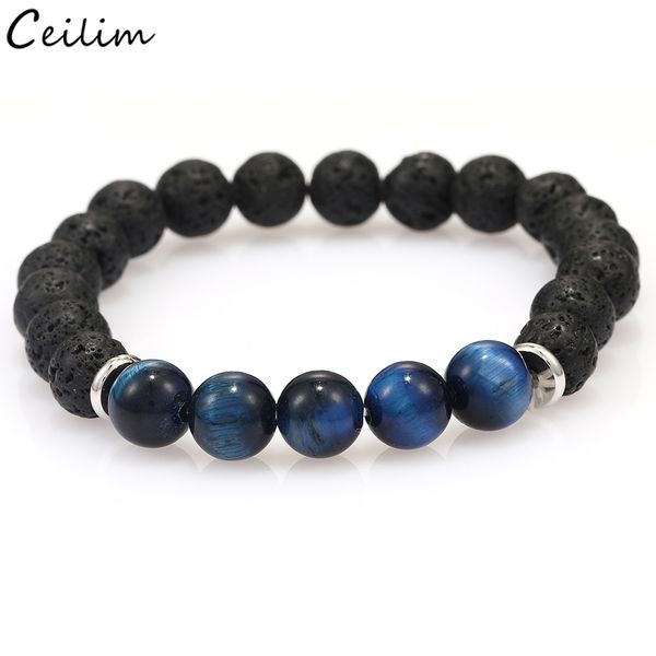 

natural black lava stone yoga beaded bracelet for men women blue tiger eye beads bracelets friend gift health protection jewelry