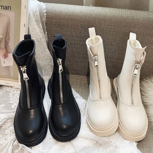 

rock shoes woman boots women new 2019 winter footwear booties ladies lace up round toe low heels booties zipper 2020 autumn mid, Black