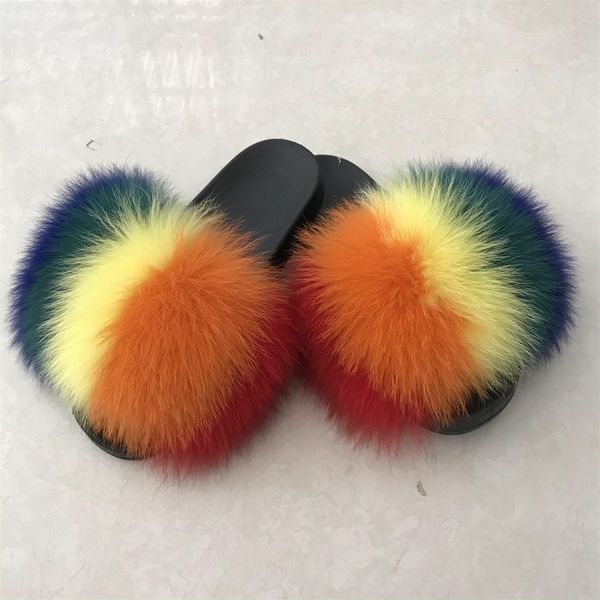 

baby fur slides fur slides kids real racoon fur slides, Black