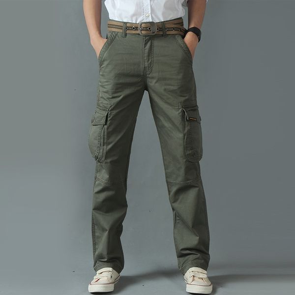 

cargo pants men tactical overalls pants army straight casual solid relaxed fit trousers for male, Black