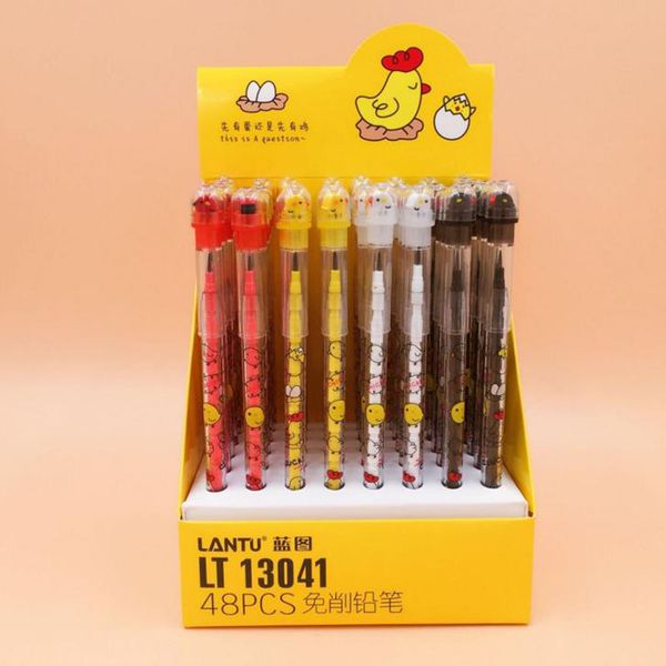 

4 pcs kawaii yellow chick art pattern pencil hb pencil writing cutting pencils prize gift for student kid stationery, Blue;orange