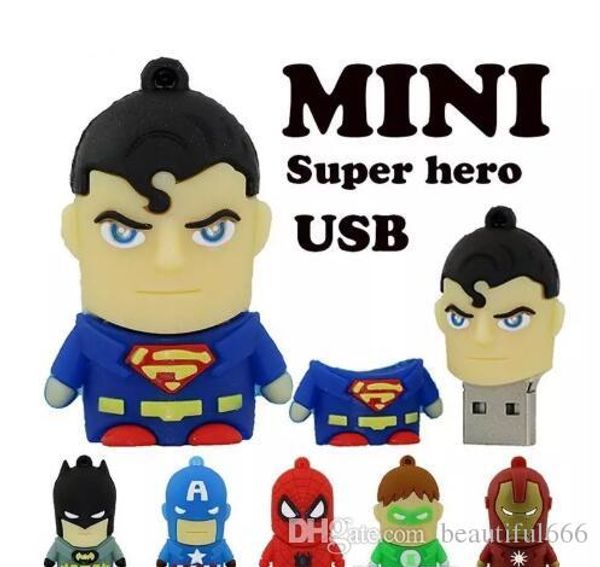

100% cartoon pendrive u disk america captain superman spiderman batman pen drive super hero 2gb 4gb 8gb 16gb usb flash drive