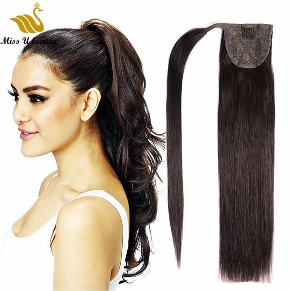 Remy Human Hair Wrap Around Ponytail HairExtensions Clip in HairPieces 100gram Straight