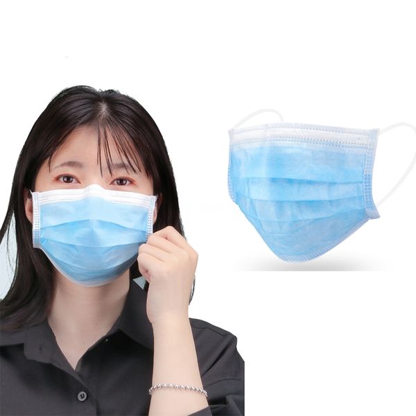

dhl ship 50 face mask blue 1pcs facial3 layer ear loop dust wind 3 fly non woven filter duststereo pollution dustproof brsp