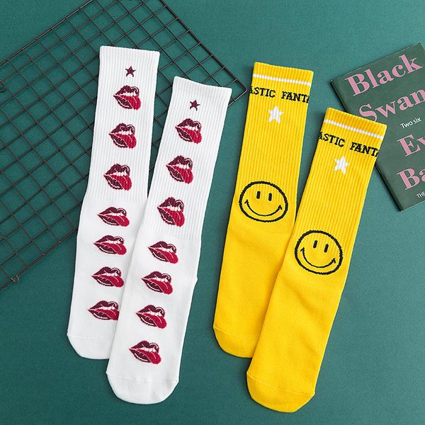 

long socks happy funny socks smile and mouth parren new fashion, Black;white