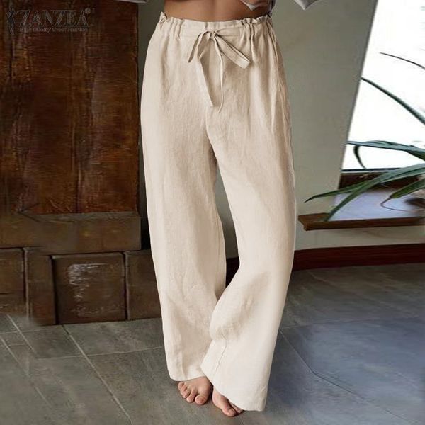 

women's pants & capris plus size summer trousers zanzea 2021 kaftan wide leg casual elastic waist pantalon palazzo female solid turnip, Black;white
