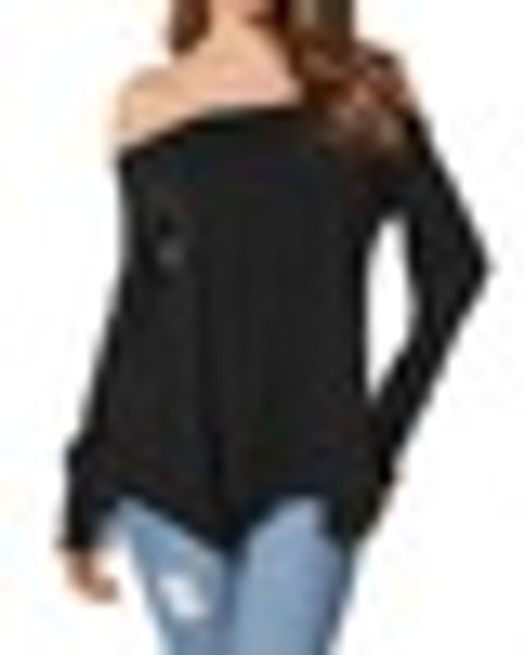 

2019 autumn cold shoulder blouse women irregular pullover casual loose slash neck long batwing sleeve shirts 2xl, White