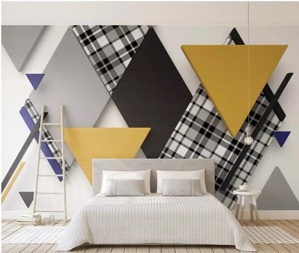 

modern wallpaper for living room vintage triangle plaid stitching contrast color 3d geometric background wall