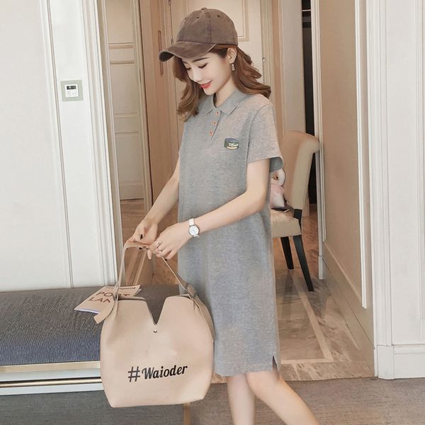 

plus size dress mid-length dress t-shirt women short sleeve loose casual neck print solid color elegant 2020 summer, Black;gray