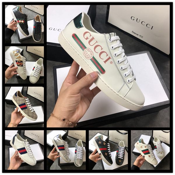 

2019 sneaker mens classic bee low-stripe leather sneakers womens casual trainers designer fashion luxury men shoes, Black