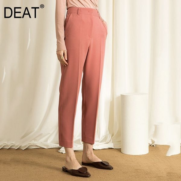 

deat] 2019 new spring summer high waist pocket stitch loose casual simple ankle-length pencil pants women fashion tide 10a259, Black;white