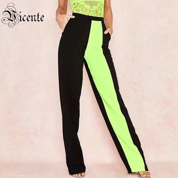 

vicente 2019 new trendy color block high waist design celebrity party bnadage pants, Black;white