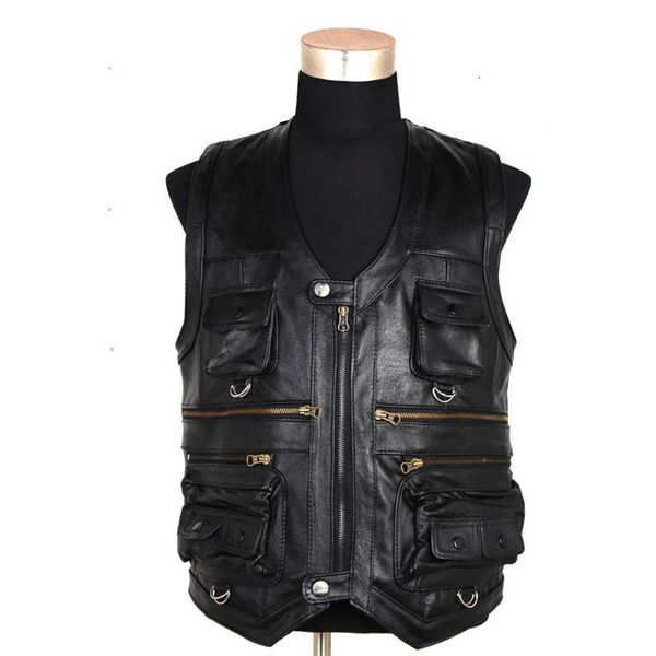 

men vest waistcoat 100% genuine leather leisure reporters suit men cow leather vest big size xl 2xl 3xl 4xl 5xl 6xl 7xl, Black;white