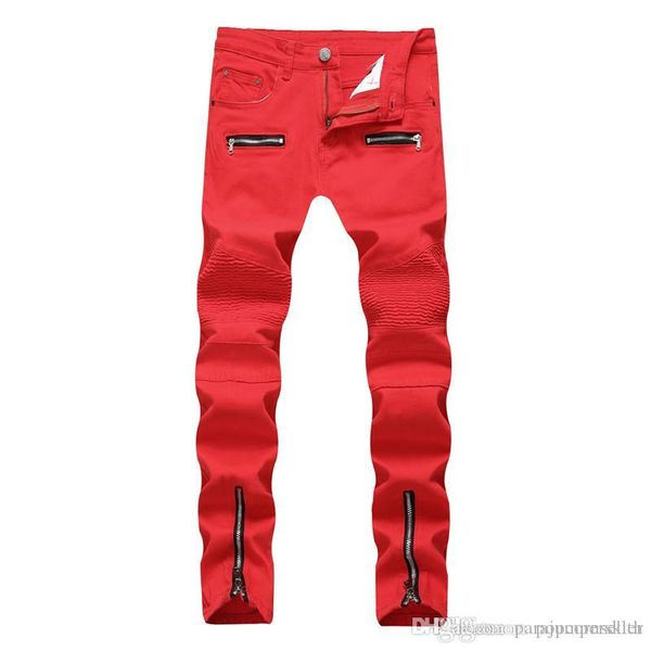 

мужской дизайнерских parallel штаны моды мотоцикл zipper wrinkle вскользь denim брюки мужской обычная повседневная прохладный одежда, Black