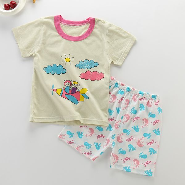 

summer children's clothes sets cartoon boy and girl body suit cotton kids clothes set quality boys set, White