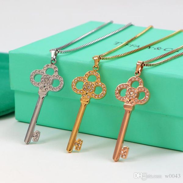

2020 wedding necklace micro pave zircon key pendant necklaces series for women girls fashion luxury designer necklace h, Silver