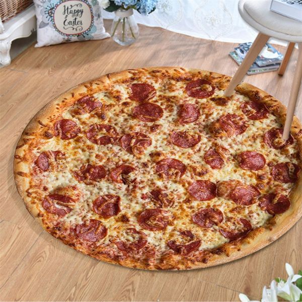 

creative funny pizza printing air condition blanket comfortable creation snack flannel throw blanket round carpet mat