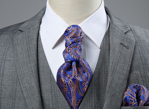 

hisdern сатин повседневный paisley нашивки ascots свадебные cravat предварительно связали пластрон и платок набор для мужчин ryf2, Black;blue
