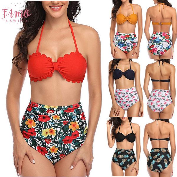 

are you sure not to click and see women two piece plus size backless halter beach printed swimwear set dropshipping, White;black