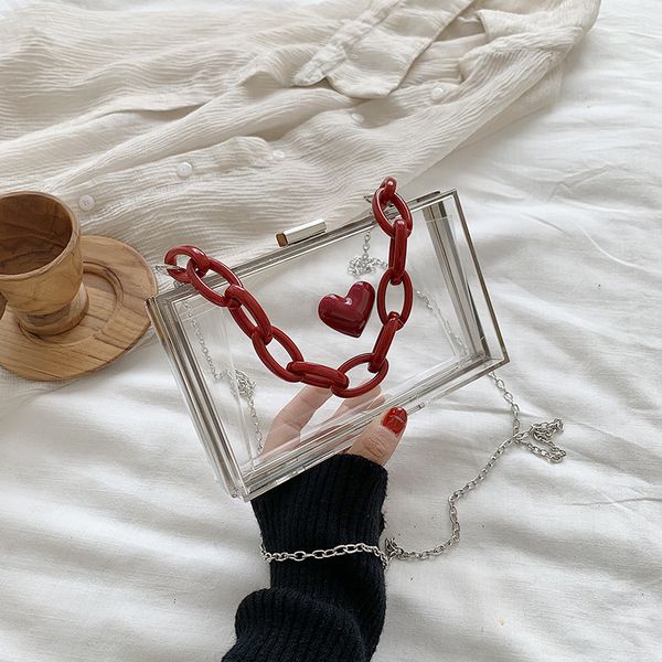 

wholesal 2020 woman hand bag messenger bags transparent bag chain messenger summer single shoulder portable box