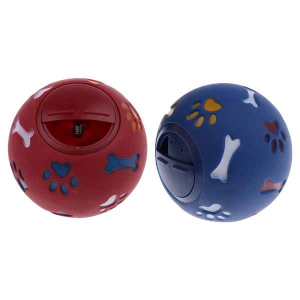 

2x dog food dispenser ball pet play treat feeder puppy chew toy blue+ red m