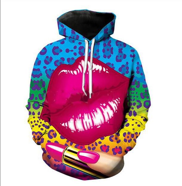 

new fashion summer designer hoodies mens women 3d casual hoodie lip lipstick harajuku pullovers r0620, Black