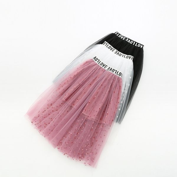 

new dot girls skirts elastic waist kids mesh skirt for baby girl medium length tutu skirt children girls clothing rt820 y200704