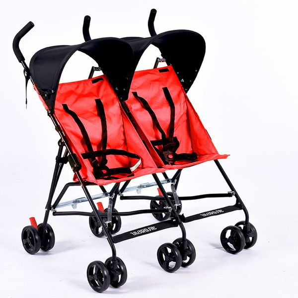 

red light twin stroller baby carriage portable car umbrella folding child twins trolley side by side price