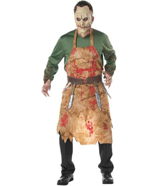 

mens zombie butcher costume scary evil dead halloween fancy dress outfit, Black;red