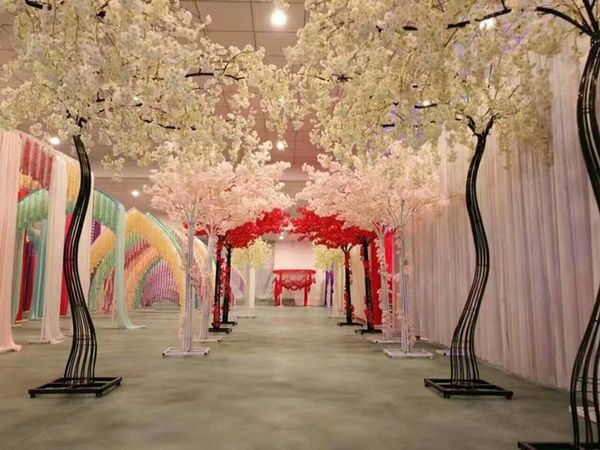 

2.6m white cherry blossom tree roman column road lead simulation cherry flower with iron arch frame for wedding party props 06-1