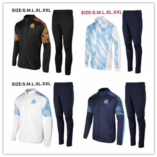 

2020 olympique de marseille tracksuit soccer training suit maillot de foot 19/20 payet thauvin om football jacket jogging tracksuit, Black