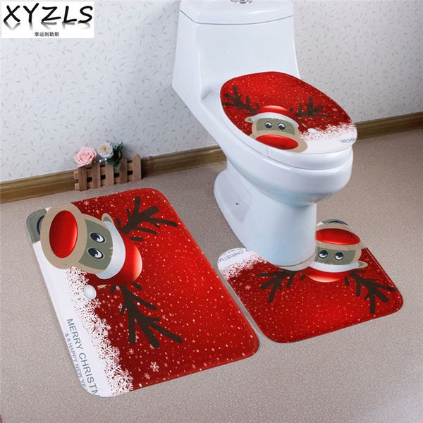 

xyzls 3 шт марка мультфильм рождество анти-скольжения туалет ковер коврик для ванной комнаты туалет коврики для трех комплектов коврик для в