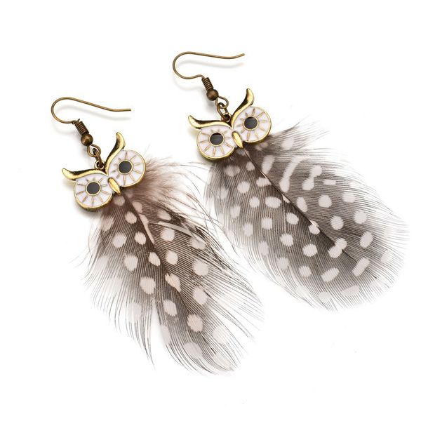 

misananryne новая мода 5 цветов перо серьги для женщин старинные сова серьги чешские ювелирные изделия подарок pendientes brincos, Golden;silver